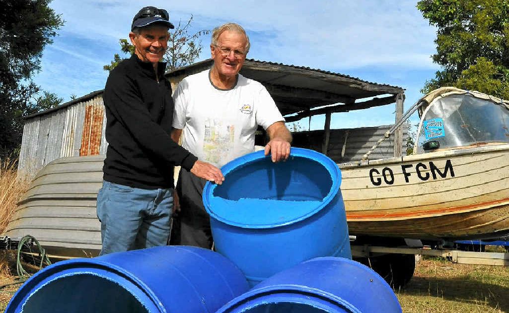 Warwick District Recreational Fish Stocking Association's Ed Kemp and Roger Martin are looking forward to having 52 cod holes and two fish hotels in the Condamine in a fortnight. Warwick District Recreational Fish Stocking Association's Ed Kemp and Roger Martin are looking forward to having 52 cod holes and two fish hotels in the Condamine in a fortnight.